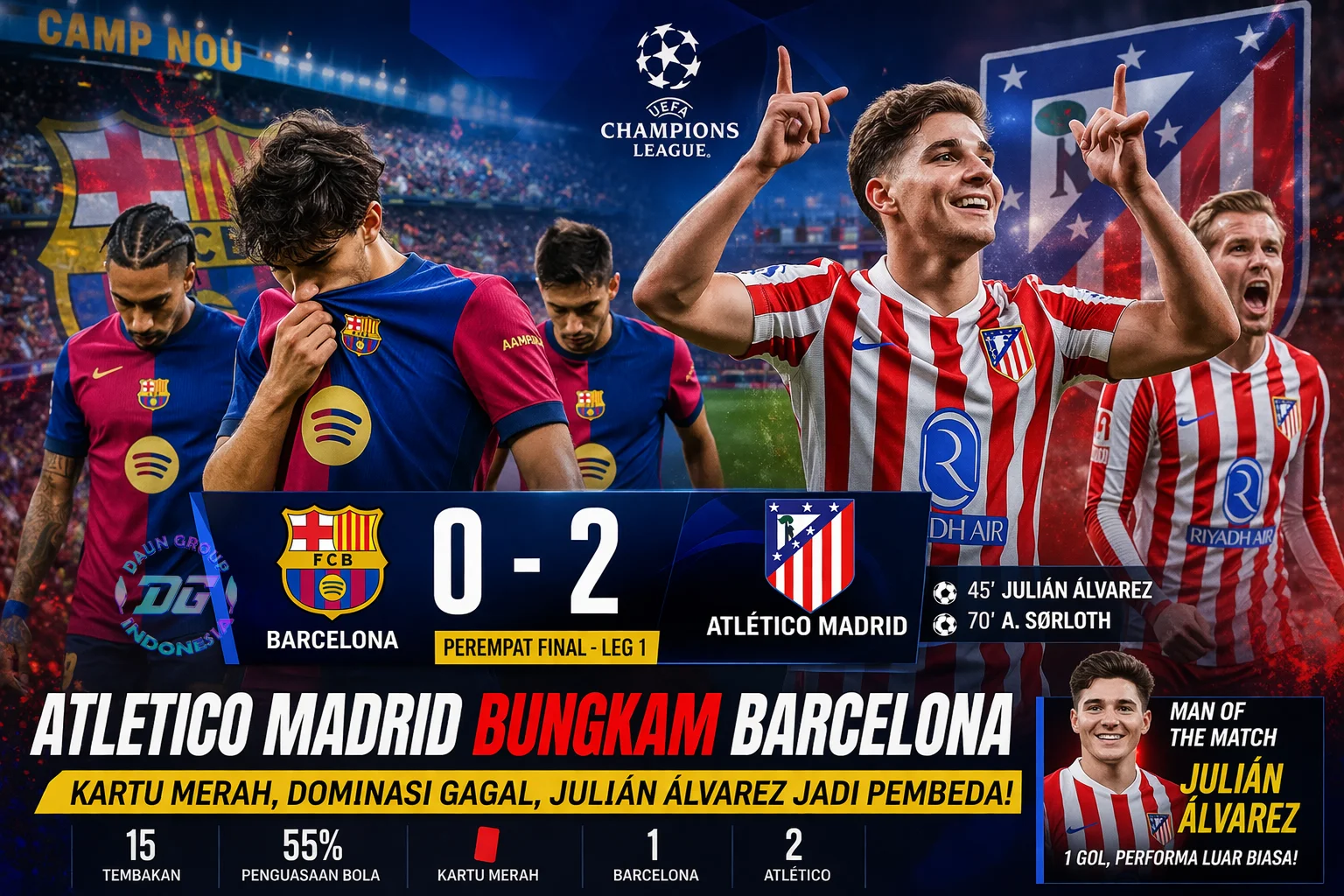 barcelona vs atletico madrid 0-2 liga champions julián alvarez man of the match
