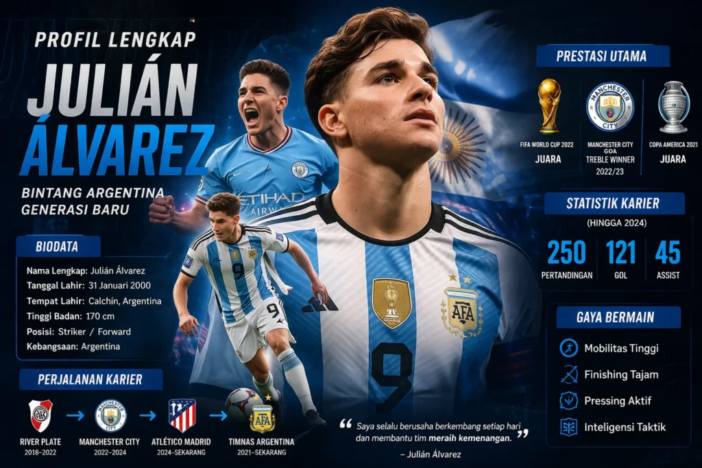 profil julian alvarez lengkap statistik karier striker argentina prestasi dan biodata