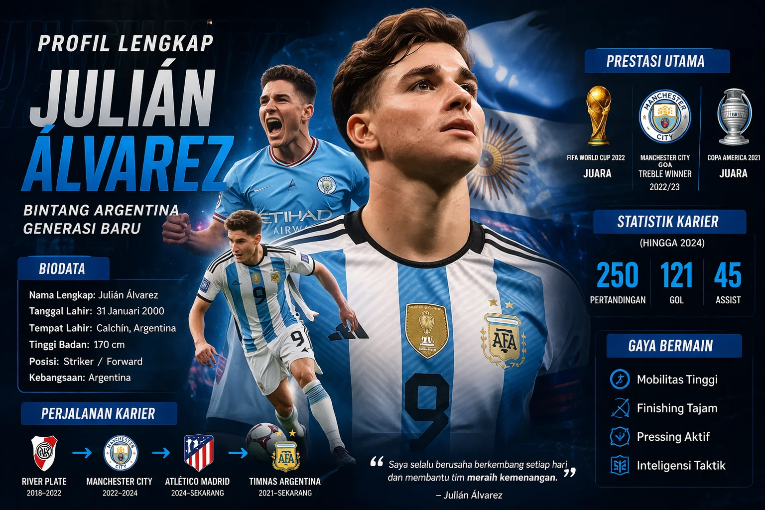 profil julian alvarez lengkap statistik karier striker argentina prestasi dan biodata